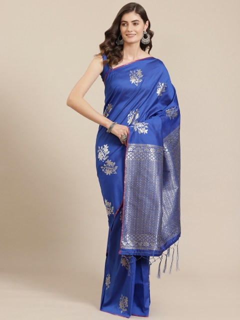 

Mitera Blue & Silver Woven Design Satin Saree