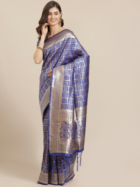 

Saree mall Blue & Golden Woven Design Patola Saree