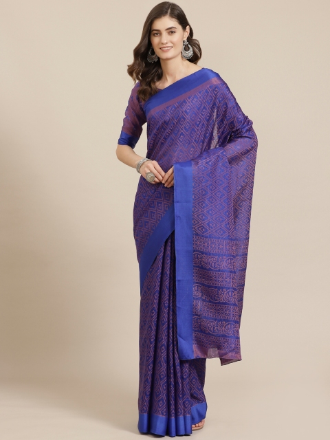 

Saree mall Blue & Brown Jute Silk Printed Bagru Saree