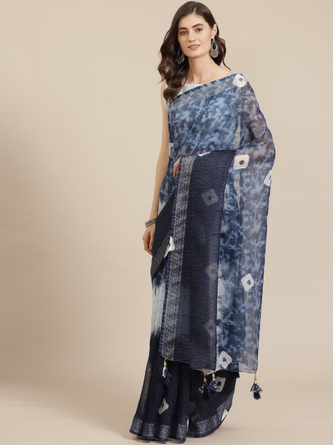 

Saree mall Blue & White Printed Bandhani Saree