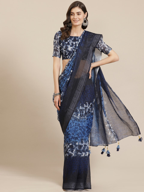 

Saree mall Blue & Black Printed Saree
