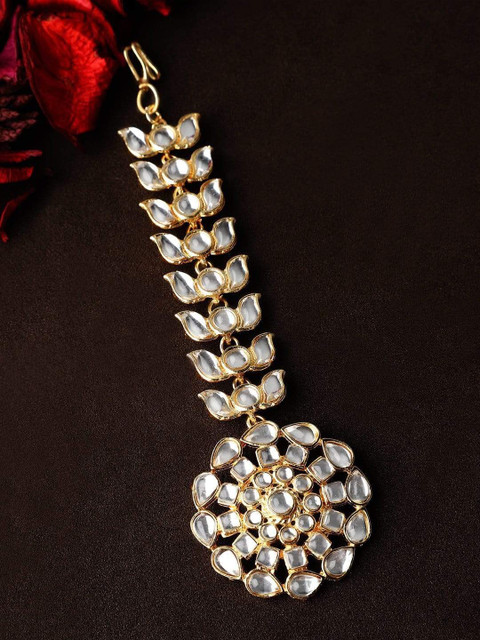 

Rubans Gold-Plated White Kundan-Studded Handcrafted Maang Tikka