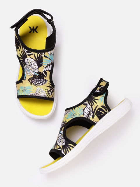 

Kook N Keech Women Yellow & Black Tropical Printed Open Toe Flats