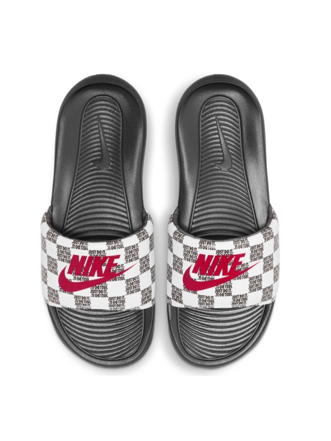 

Nike Men White & Black Victori One Brand Logo Print Sliders