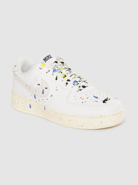 

Nike Men White & Blue Printed Leather Air Force 1 '07 LV8 Sneakers