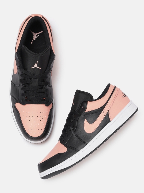 

Nike Men Black & Pink Leather AIR JORDAN 1 LOW Basketball Shoes