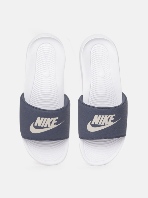 

Nike Men Navy Blue & White Victori One Brand Logo Print Sliders