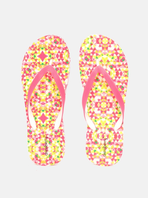 

DressBerry Women Pink & Yellow Geometric Print Thong Flip-Flops