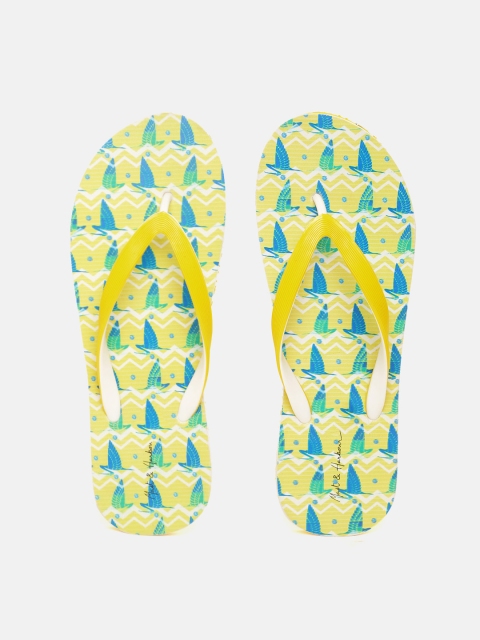 

Mast & Harbour Women Yellow & Blue Printed Thong Flip-Flops