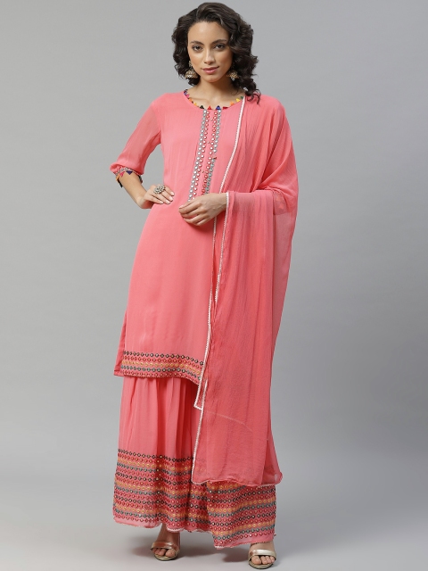 

Chhabra 555 Women Pink Solid Made To Measure Kurta with Sharara & Dupatta