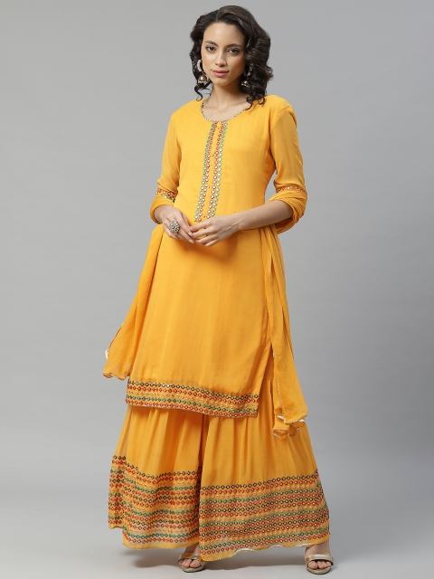 

Chhabra 555 Women Yellow Solid Made To Measure Kurta with Sharara & Dupatta