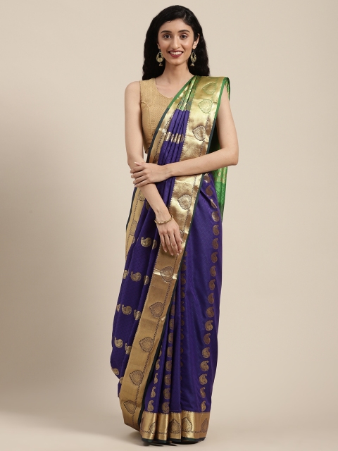 

Mitera Purple & Gold-Toned Woven Design Kanjeevaram Saree