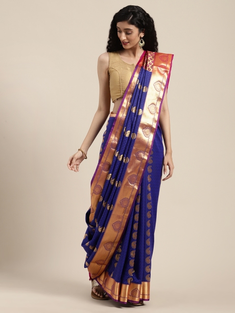 

Mitera Blue & Golden Art Silk Woven Design Kanjeevaram Saree