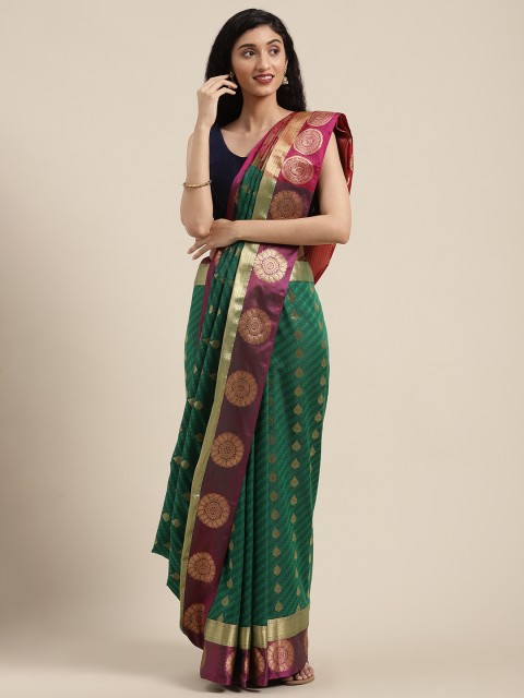

Mitera Green & Golden Art Silk Woven Design Kanjeevaram Saree