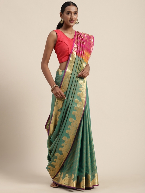 

Mitera Green & Golden Art Silk Woven Design Kanjeevaram Saree