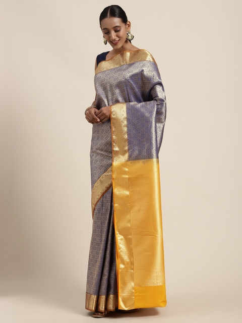 

Mitera Navy Blue & Yellow Art Silk Woven Design Kanjeevaram Saree