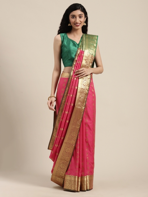 

Mitera Pink & Golden Art Silk Woven Design Kanjeevaram Saree