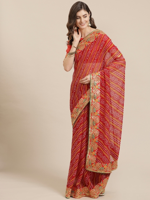 

Kalista Maroon & Yellow Printed Bandhani Saree