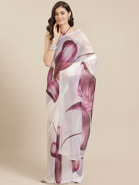 

Kalista White & Purple Organza Floral Printed Saree
