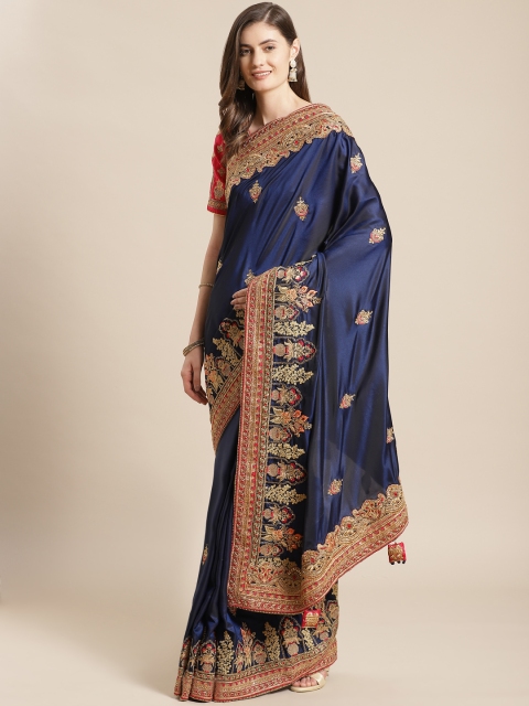 

Mitera Navy Blue & Golden Embellished Sequinned Saree