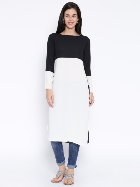 

Vishudh Black & White Polyester Kurta