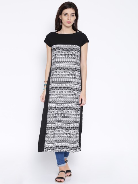 

Vishudh Black & White Polyester Printed Kurta