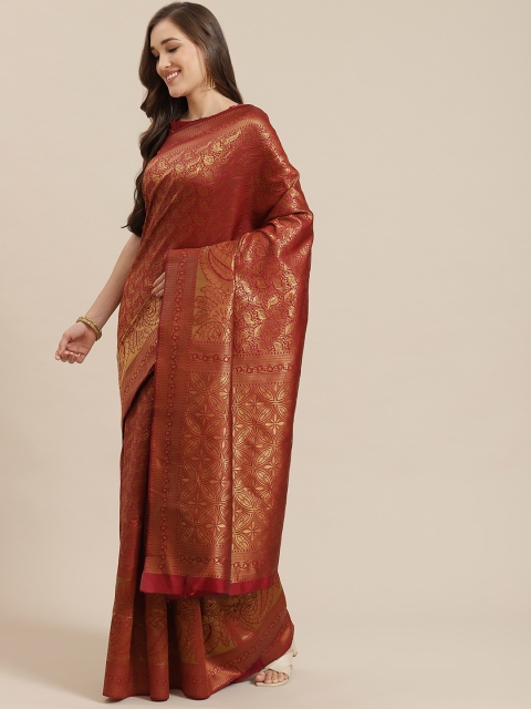 

Mitera Maroon & Golden Zari Woven Design Banarasi Saree