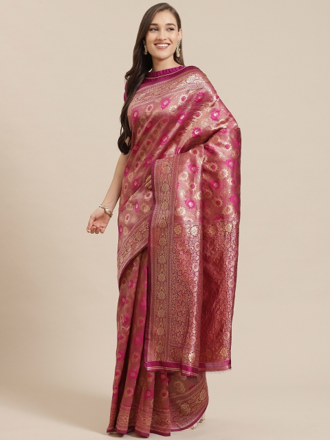 

Mitera Magenta & Golden Zari Woven Design Banarasi Saree