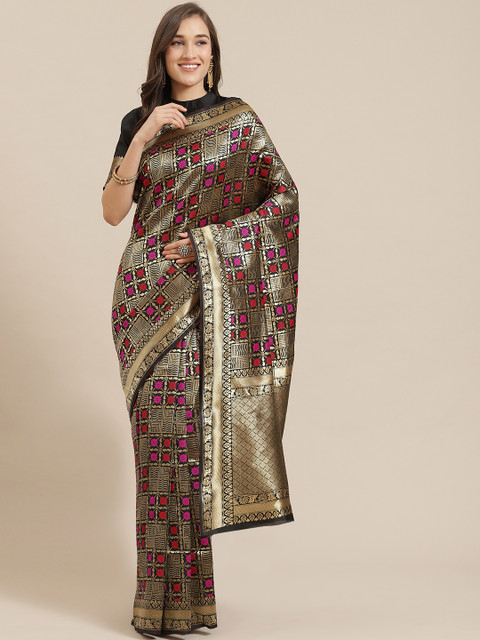 

Mitera Black & Golden Silk Blend Woven Design Banarasi Saree