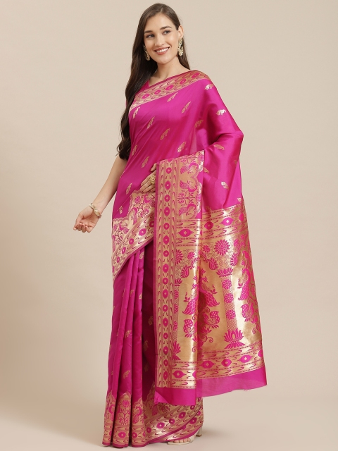 

Mitera Magenta & Golden Zari Woven Design Banarasi Saree