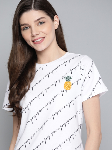 

Mast Harbour Women White Printed Round Neck Pure Cotton T-shirt