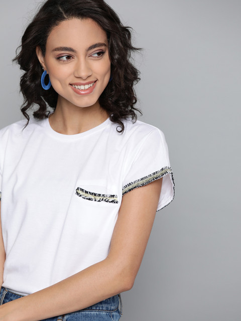 

Mast Harbour Women White Pure Cotton Solid Round Neck Pure Cotton T-shirt