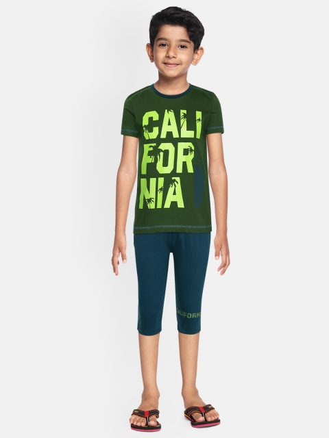 

Sweet Dreams Boys Olive Green & Navy Blue Typography Printed Night Suit