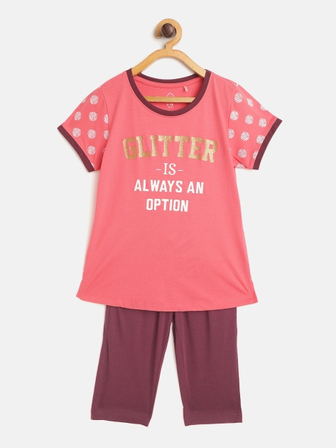 

Sweet Dreams Girls Pink & White Typography Print Night suit
