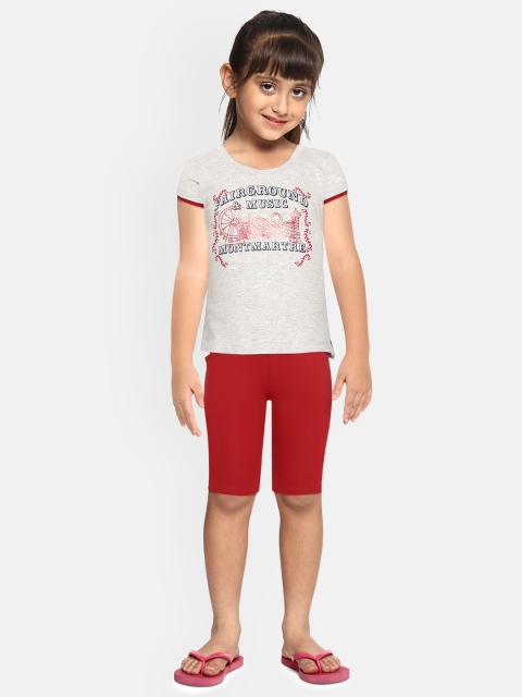 

Sweet Dreams Girls Grey Melange & Red Typography Print Night suit