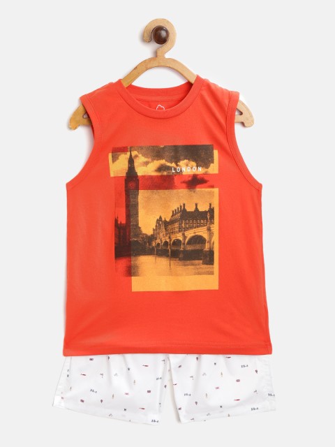 

Sweet Dreams Boys Orange & Off-White Graphic Print Night suit