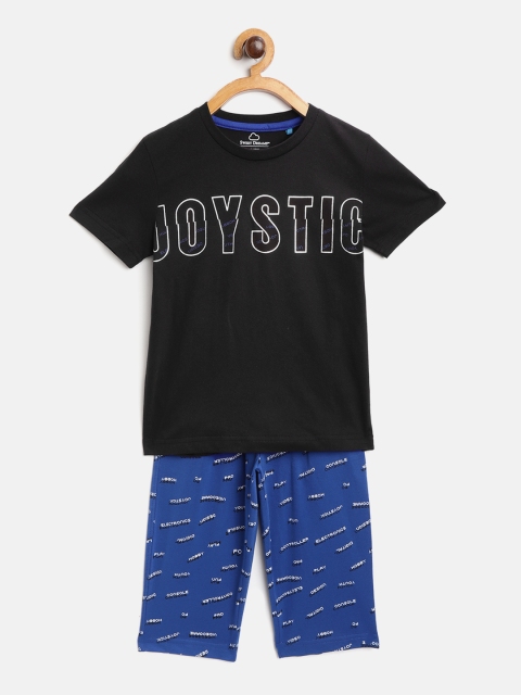 

Sweet Dreams Boys Black & Blue Typography Printed Night Suit