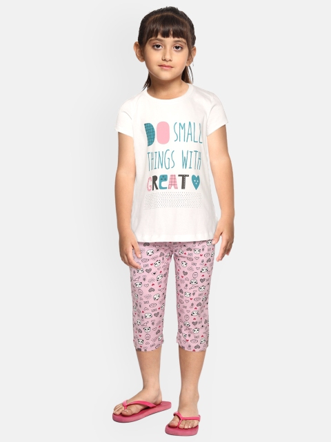 

Sweet Dreams Girls White & Pink Printed Pure Cotton Night suit