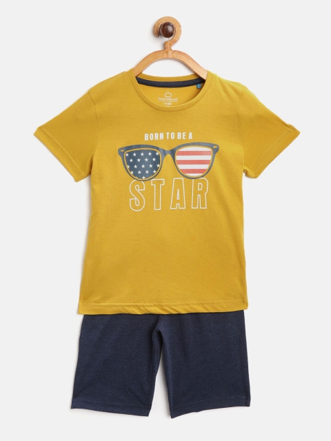 

Sweet Dreams Boys Mustard Yellow & Navy Blue Graphic Print Night Suit