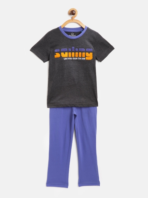 

Sweet Dreams Boys Charcoal Grey & Blue Typography Appliqued Night Suit