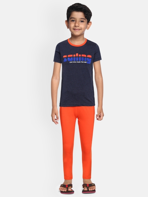 

Sweet Dreams Boys Navy Blue & Orange Applique Typography Night Suit