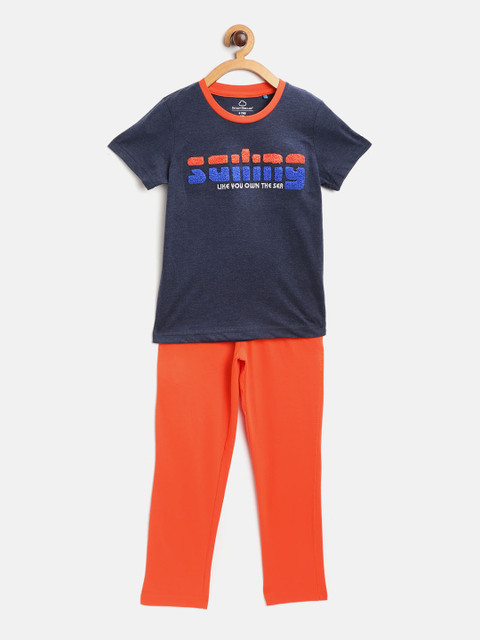 

Sweet Dreams Boys Navy Blue & Orange Applique Typography Night Suit