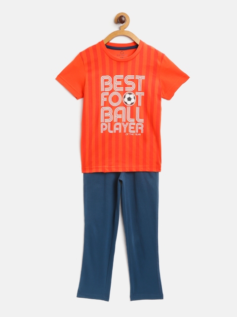 

Sweet Dreams Boys Orange & Navy Blue Striped Night Suit, Red