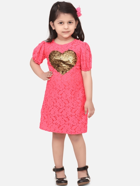 

LilPicks Girls Pink Sequinned T-shirt Dress