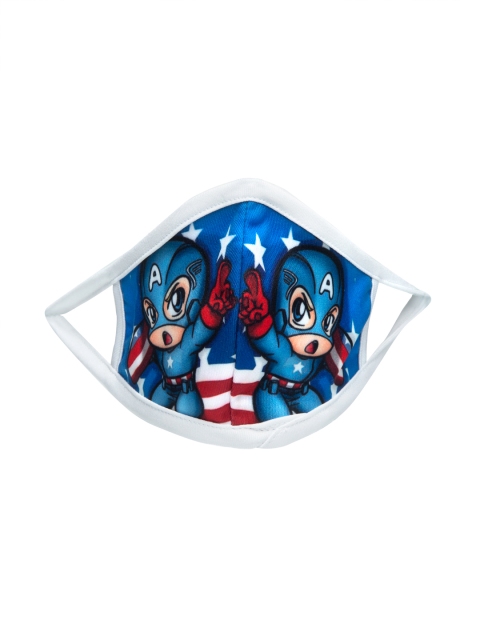 

TREEMODA Kids Blue & White Little Captain America Printed 2-Ply Reusable Cloth Mask