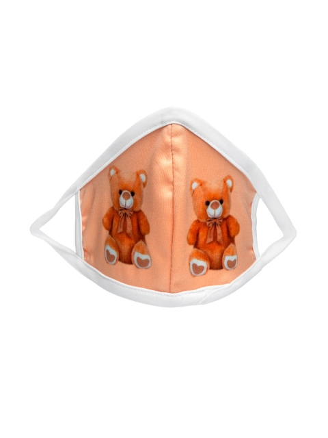 

TREEMODA Kids Peach-Coloured & Brown Teddy Bear Printed 2-Ply Reusable Cloth Face Mask