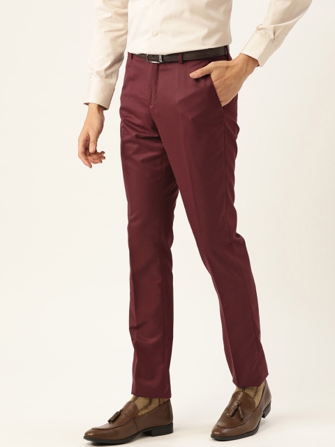

INVICTUS Men Maroon Solid Semiformal Trousers