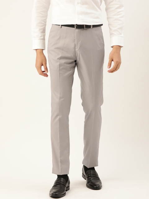 

INVICTUS Men Grey Solid Formal Trousers