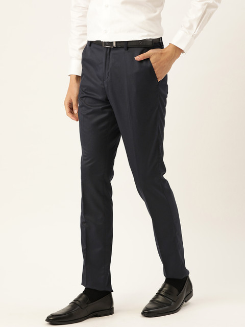 

INVICTUS Men Navy Blue Solid Formal Trousers