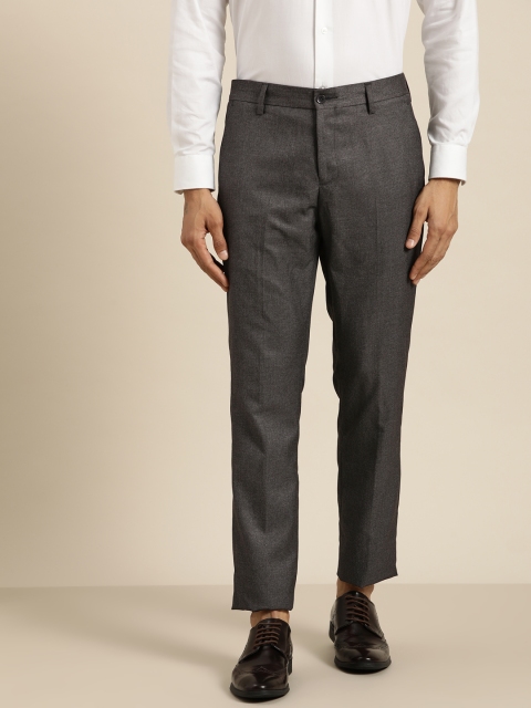 

INVICTUS Men Charcoal Grey Textured Slim Fit Trousers